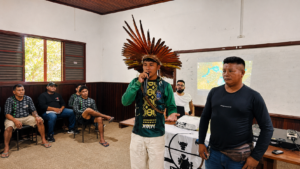 Indigenous Guardian representative speaking during the Public Prosecutors’ Event in Santarém, Pará